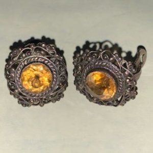 Vintage sterling and amber clip earrings
